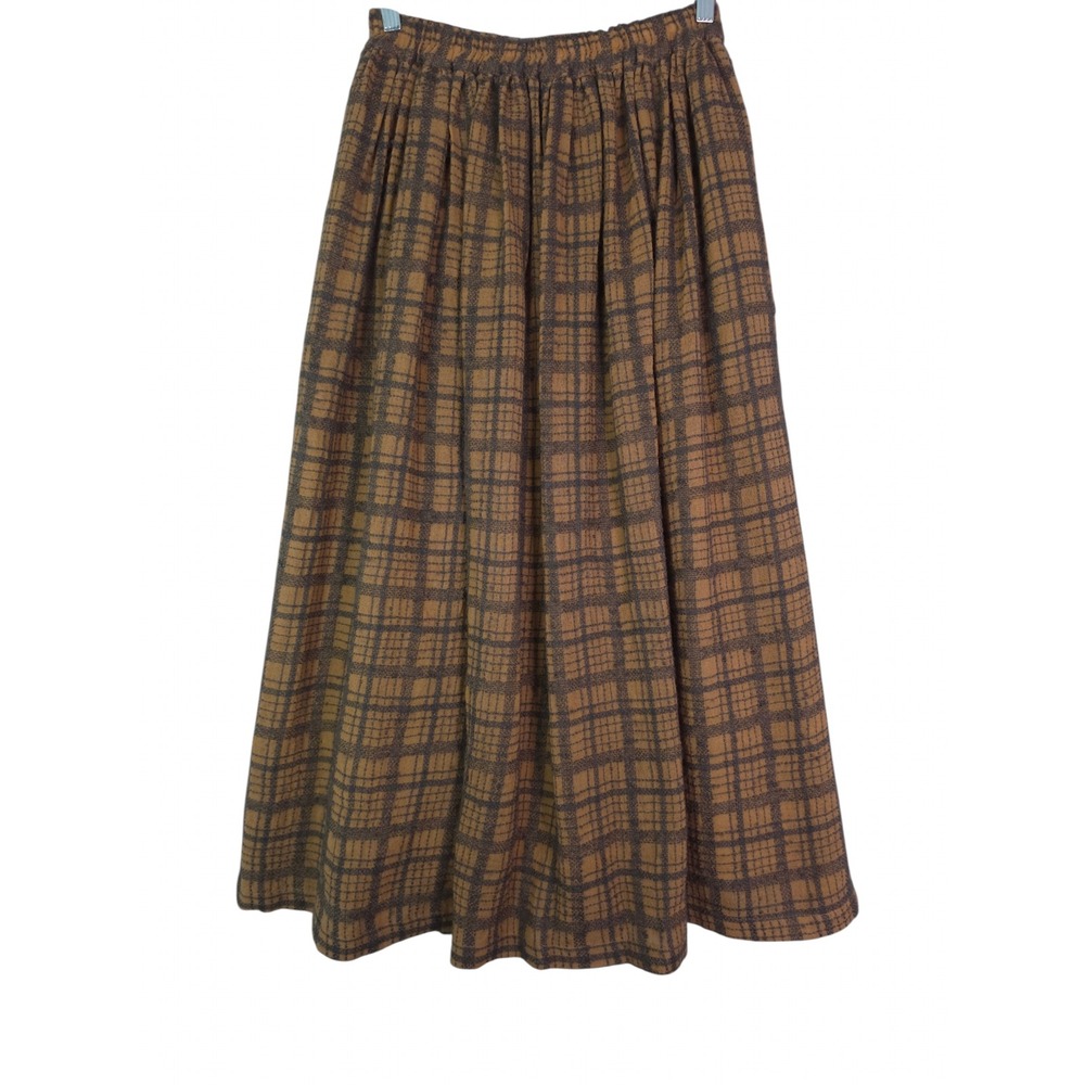 Ichi Antiquites Maxi Skirt Womens XS Brown Plaid Textured Wool Made in Japan